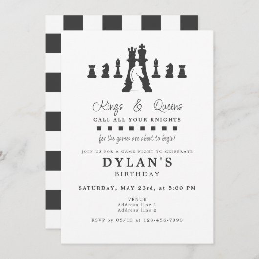 Schaakspel Night Any Age Verjaardag Bel je ridder Kaart (Voorkant / Achterkant)