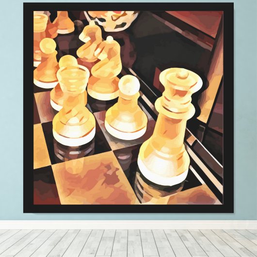 Schaakspel Oorspronkelijke Abstracte kunst Canvas Afdruk (Insitu (Houten vloer))