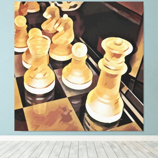 Schaakspel Oorspronkelijke Abstracte kunst Canvas Afdruk (Insitu (Houten vloer))