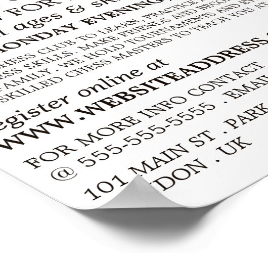 Schaakspel, schaakclub Adverteren Poster (Hoek)