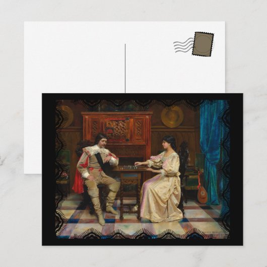 Schaakspeler Paar Kunst Briefkaart (Voorkant / Achterkant)