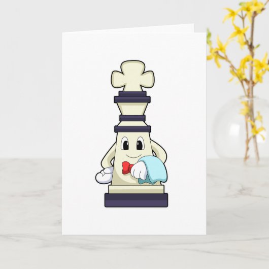 Schaakstuk Koning als ober met handdoek Kaart (Gele Bloem)