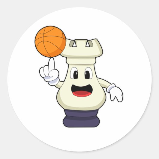 Schaakstuk Rook bij Basketball Sports Ronde Sticker (Voorkant)