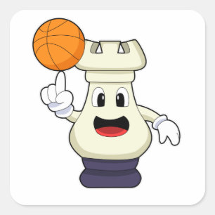Schaakstuk Rook bij Basketball Sports Vierkante Sticker