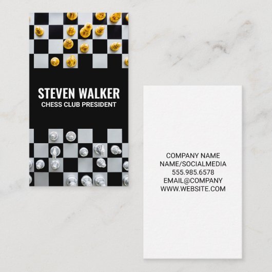 Schaakstukken aan boord | bordspel visitekaartje (Voorkant / Achterkant)