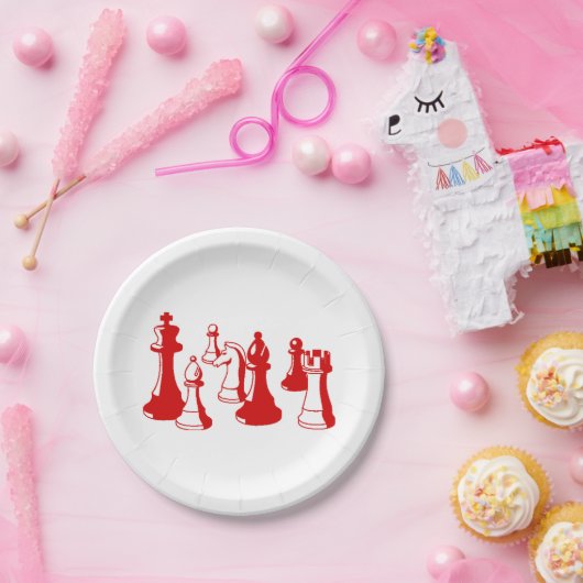 Schaakstukken Art #2 Rood Papieren Bordje (Feest)