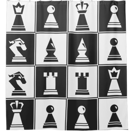 Schaakstukken Douchegordijn (Voorkant)