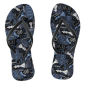 Schaakstukken en termen Zilver en Blauw ID784 Teenslippers (Voetbed)