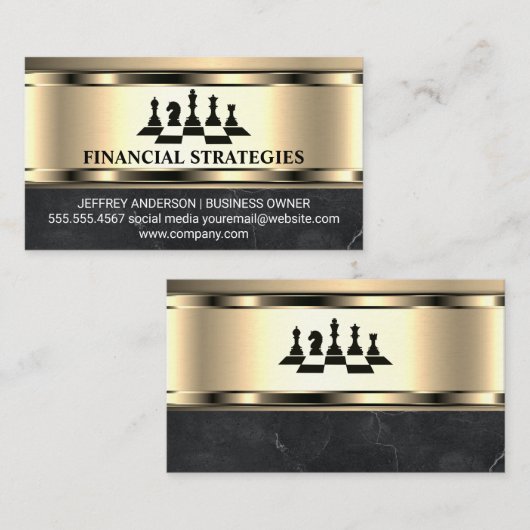 Schaakstukken | Goudmetaalmarmer | Financiering Visitekaartje (Voorkant / Achterkant)