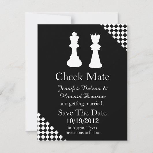 Schaakstukken Huwelijk Save The Date Aankondiging (Voorkant)