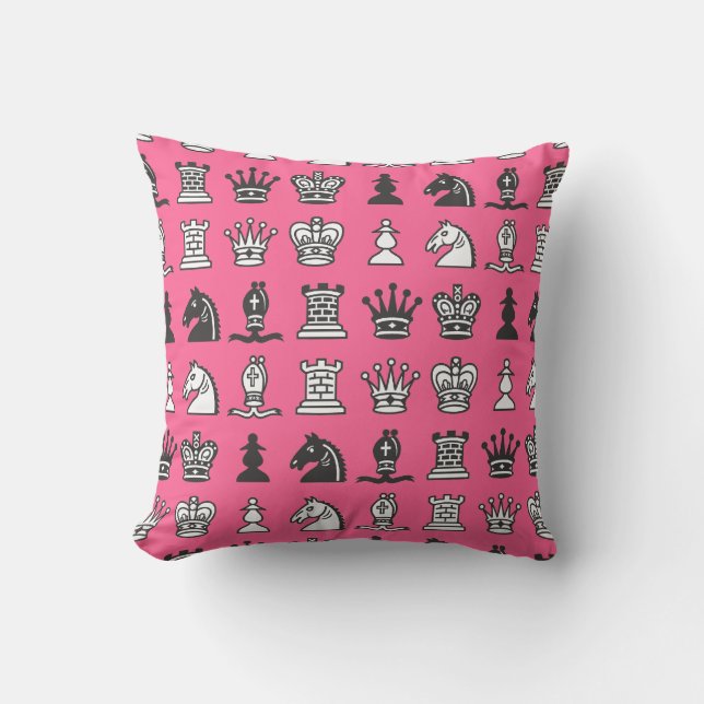 Schaakstukken in Rows Roze Pillow Kussen (Voorkant)