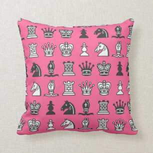 Schaakstukken in Rows Roze Pillow Kussen