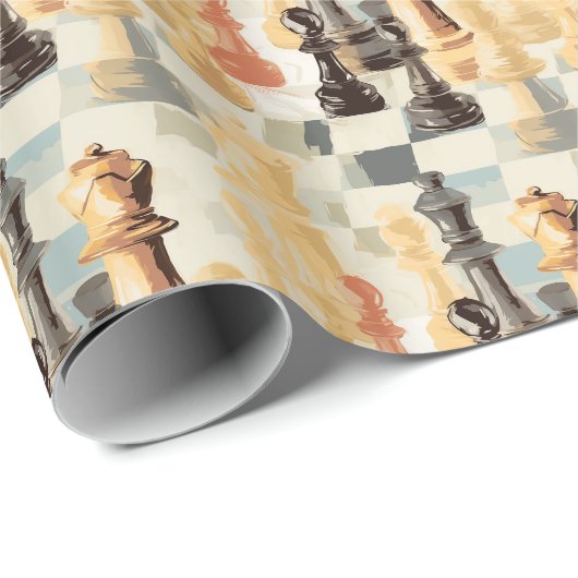 Schaakstukken Modern Retro Kleuren Abstract Cadeaupapier (Rol Hoek)