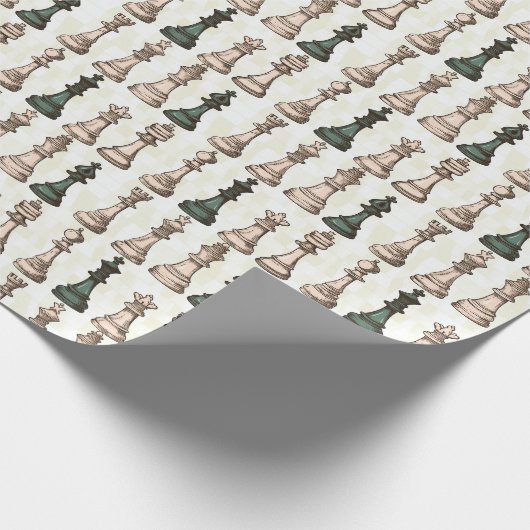 Schaakstukken Modern Wit en Groen Klassiek Cadeaupapier (Hoek)