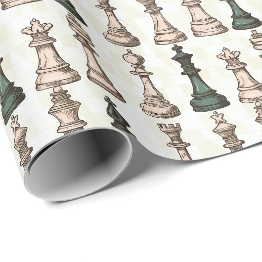 Schaakstukken Modern Wit en Groen Klassiek Cadeaupapier (Rol Hoek)