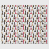 Schaakstukken Modern Zwart Rood en Wit Cadeaupapier (Vlak)