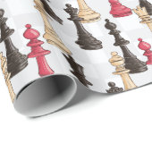 Schaakstukken Modern Zwart Rood en Wit Cadeaupapier (Rol Hoek)