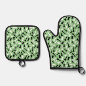Schaakstukken Ontwerp Oven Mitt & Pothouder Set (Voorkant)