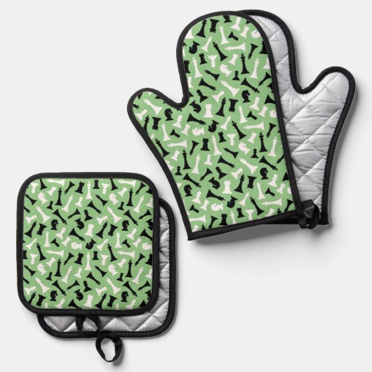Schaakstukken Ontwerp Oven Mitt & Pothouder Set (Voorkant / Achterkant)