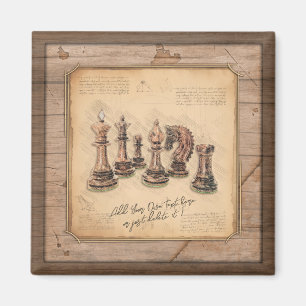 Schaakstukken op Grunge Houten Bordspeler Gift Magneet