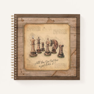 Schaakstukken op Grunge Houten Bordspeler Gift Notitieboek