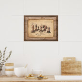 Schaakstukken op Grunge Houten Bordspeler Gift Poster (Keuken)