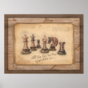 Schaakstukken op Grunge Houten Bordspeler Gift Poster