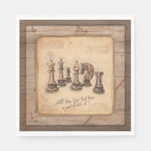 Schaakstukken op Grunge Houten Bordspeler Gift Servet