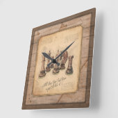 Schaakstukken op Grunge Houten Bordspeler Gift Vierkante Klok (Hoek)