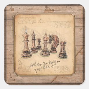 Schaakstukken op Grunge Houten Bordspeler Gift Vierkante Sticker