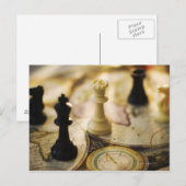 Schaakstukken op oude wereldkaart briefkaart (Voorkant / Achterkant)