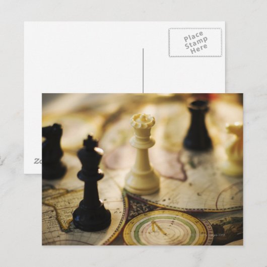 Schaakstukken op oude wereldkaart briefkaart (Voorkant / Achterkant)