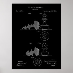 schaakstukken patentblauwdruk poster
