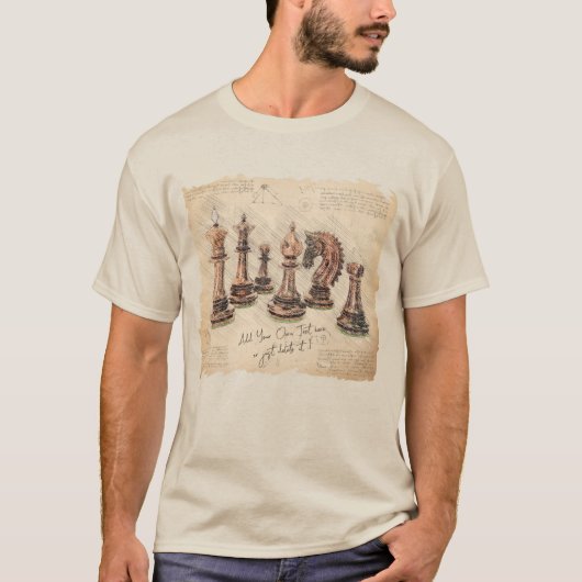 Schaakstukken schets kunst. Speler cadeau T-shirt (Voorkant)