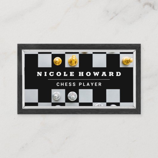 Schaakstukken van goud en zilver visitekaartje (Voorkant)