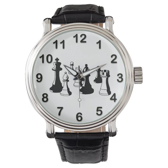 Schaakstukken Vintage Kunst #2 Horloge (Voorkant)