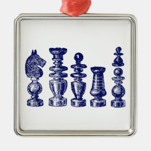 Schaakstukken Vintage Kunst Blauw Metalen Ornament