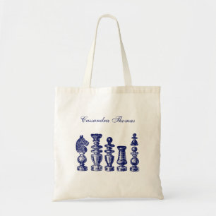 Schaakstukken Vintage Kunst Blauw Tote Bag