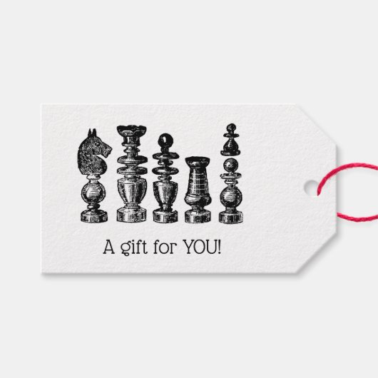 Schaakstukken Vintage Kunst Cadeaulabel (Voorkant (Horizontaal))