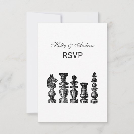 Schaakstukken Vintage Kunst RSVP Kaartje (Voorkant)
