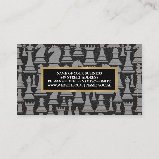 schaakstukpatroon | gestikt leer visitekaartje (Achterkant)