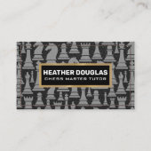 schaakstukpatroon | gestikt leer visitekaartje (Voorkant)