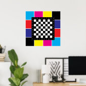 schaaktabel op CMYK-achtergrond Poster (Thuiskantoor)