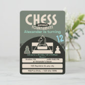 Schaaktoernooi Verjaardagsfeest Groen Thema Game Kaart (Staand voorkant)