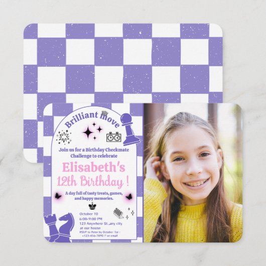 Schaaktoernooi verjaardagsfeest voor meisjes Foto  Kaart (Voorkant / Achterkant)
