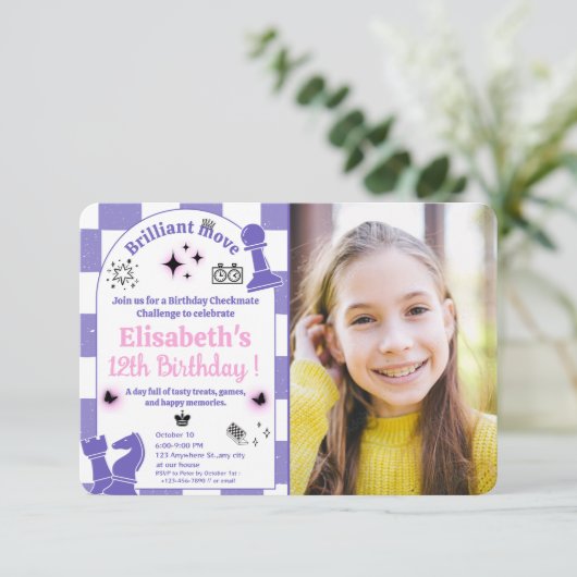 Schaaktoernooi verjaardagsfeest voor meisjes Foto  Kaart (Staand voorkant)