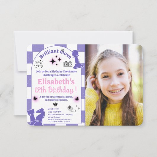 Schaaktoernooi verjaardagsfeest voor meisjes Foto  Kaart (Voorkant)