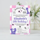 Schaaktoernooi verjaardagsfeest voor meisjes thema kaart (Staand voorkant)