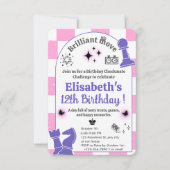 Schaaktoernooi verjaardagsfeest voor meisjes thema kaart (Voorkant)