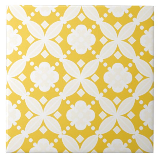 Schaakvol geel en wit decoratief patroon tegeltje (Voorkant)